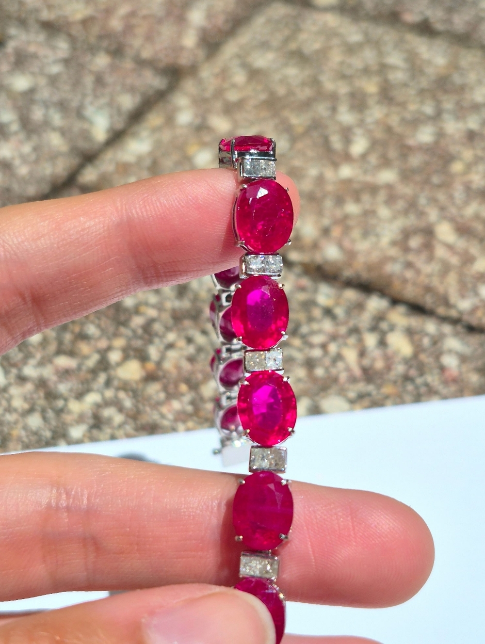 14k Gold & Natural Diamond Ruby Tennis Bracelet - Picture 4 of 8
